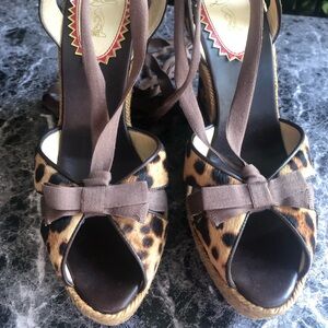 Christian Louboutin Leopard wedges with ties